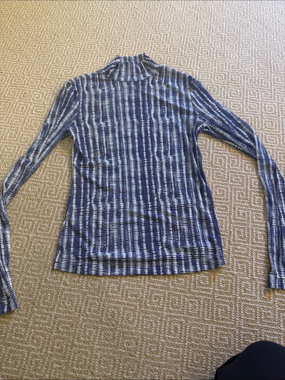 INTERMIX Navy and White Striped Mock Neck Long Sleeve Top
